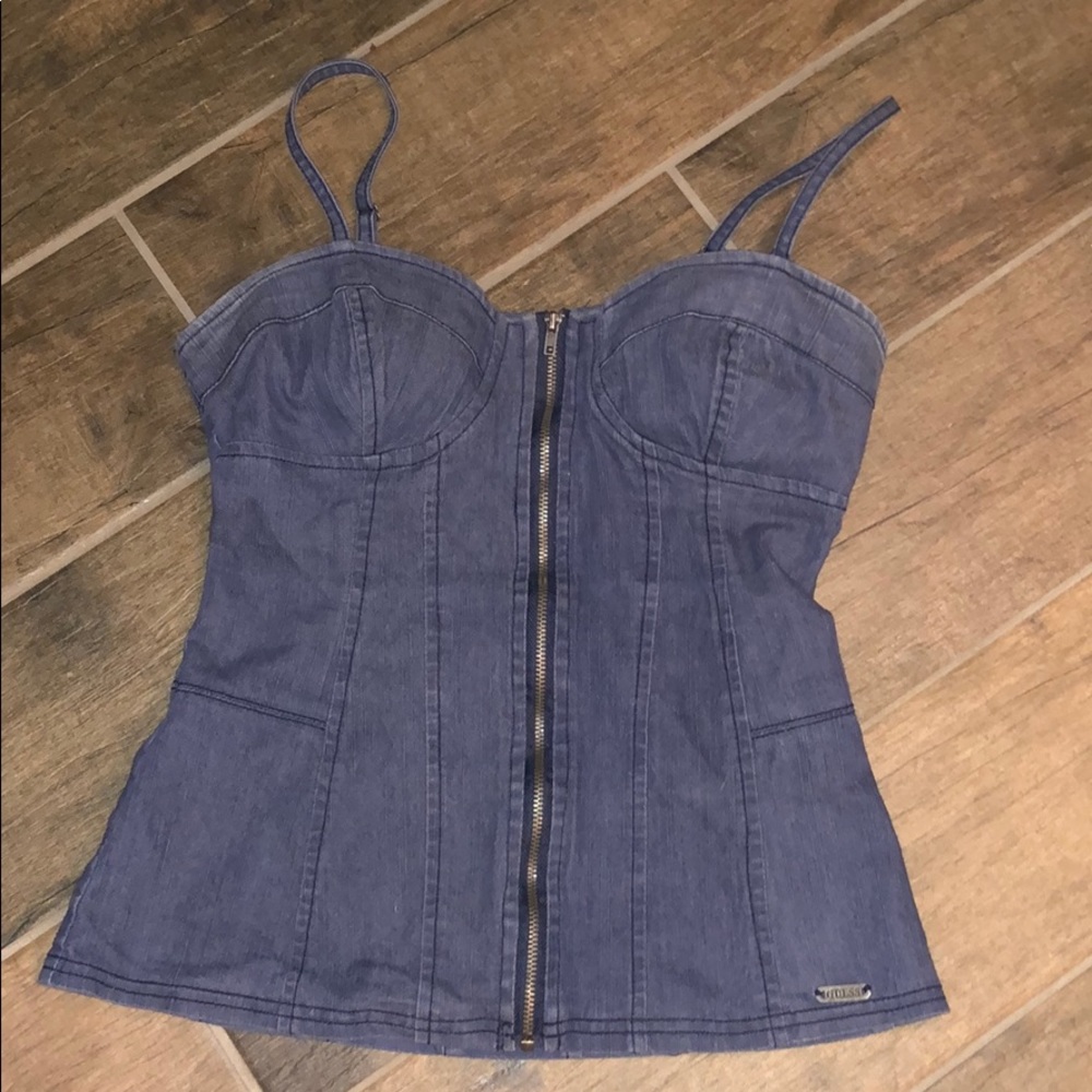 Guess denim corset-style strappy tank